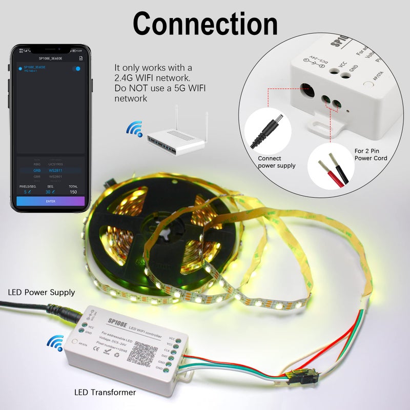 VIPMOON SP108E LED WiFi Controller, Wireless Remote Control for WS2811 WS2815 WS2801 SK6812 WS2813 SK9822 APA102C Addressable RGB LED Pixels Strip - Image 5